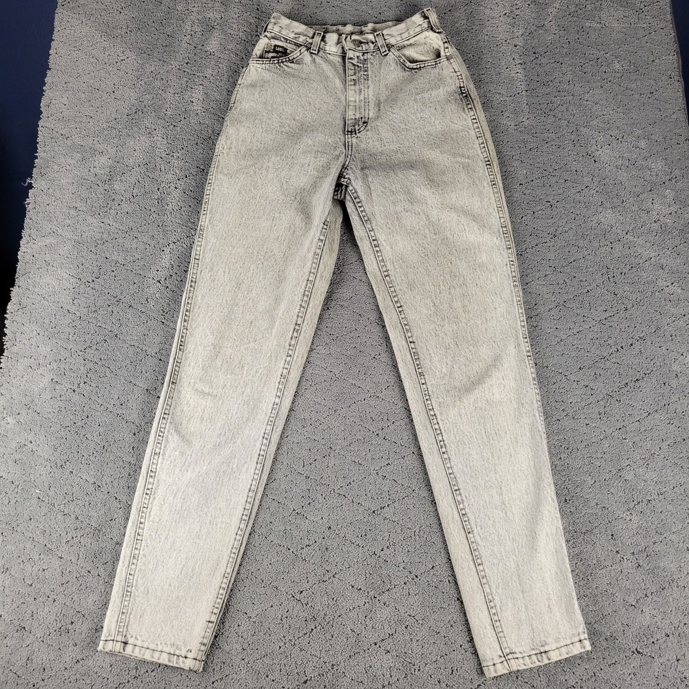 Vintage Lee Jeans Womens 8 Long Gray Acid Wash High Rise Mom Tapered Made In USA